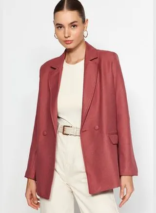 Pale Pink Regular Lined Buttoned Woven Blazer Jacket TWOAW21CE0351