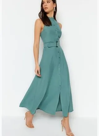 Mint Belt Midi Woven Dress