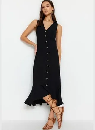 Black Button Detailed Dress TWOSS23EL02158