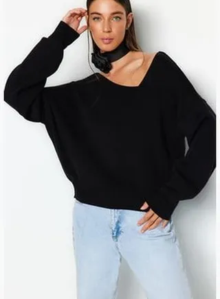 Black Super Wide Fit Knitwear Sweater TWOAW24KZ00652
