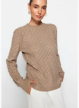 Mink Soft-textured Knitwear with Openwork/Perforations Sweater TWOAW24KZ00724