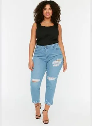 Light Blue Ripped Detailed High Waist Skinny Jeans TBBSS22JE0187