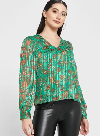 V-Neck Floral Print Top