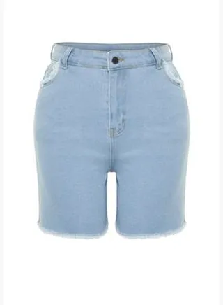 Light Blue Pocket and Cuff Detailed Denim Shorts