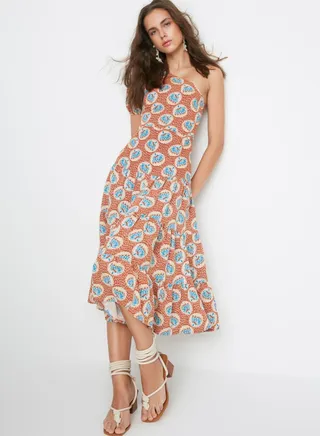 One Shoulder Floral Print Dress