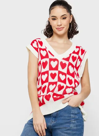 Heart Intarsia Vest Style Sweater