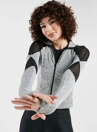 Zip Front Athletic Jacket With Mesh Inserts