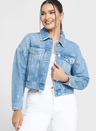 Pocket Detail Crop Denim Jacket