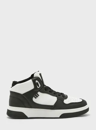 Two Tone Lace-Up Front High Top Sneakers