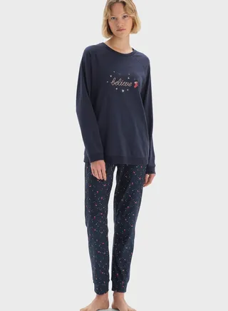 Round Neck Graphic Printed Night Suit