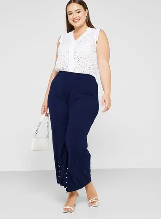 Slit Hem Detail Wide Leg Pants