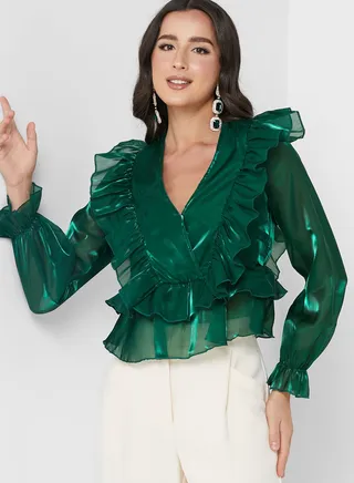 Ruffle Detail Peplum Blouse