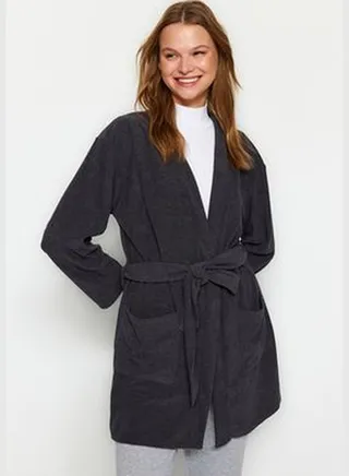 Anthracite Towel Tie Detailed Midi Dressing Gown THMSS23SB00018