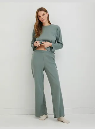 Tissued Long Sleeve Crew Neck Pyjama Top