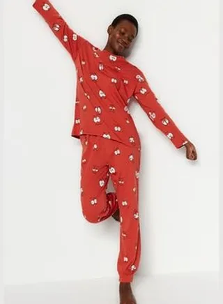 Cinnamon Eye Pattern T-shirt-Jogger Knitted Pajamas Set