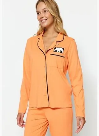 Orange Panda Printed Shirt-Pants and Knitted Pajamas Set THMAW21PT0245