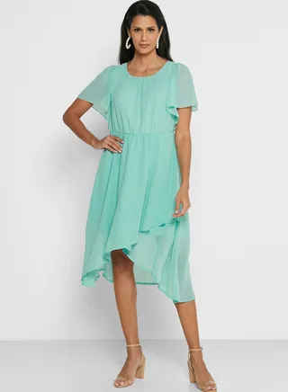 Frill Sleeve Fit & Flare Dress