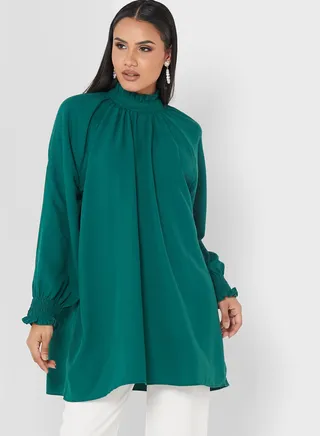Puff Sleeve Frilled Neck Top