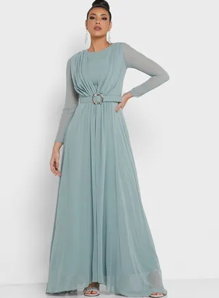 Ruched Detail Belted Dress