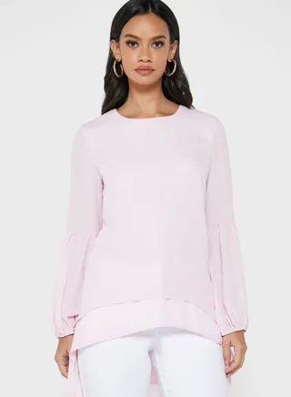 Ruffle Sleeve High Low Top