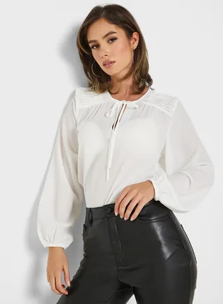 Balloon Sleeve Tie Detail Top