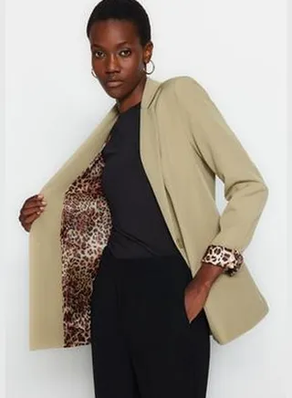 Light Khaki Regular Woven Blazer Jacket with Lining Detailed TWOAW20CE0316.
