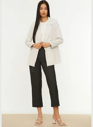 Gray Regular Lined Double Breasted Closure Woven Blazer Jacket TWOSS20CE0059