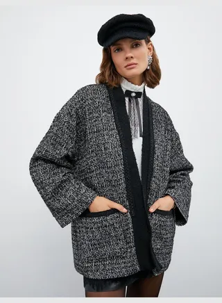 Tweed Pocket Detail Kimono