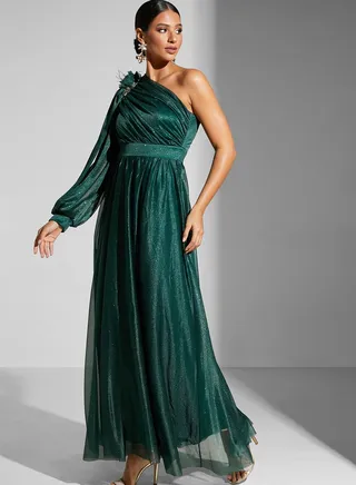 Maryam One-Shoulder Long Slit Gown