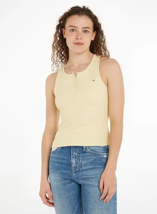 Button Detail Ribbed Tank Top