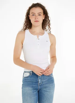 Button Detail Ribbed Tank Top