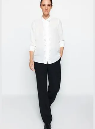 Ecru Woven Shirt with Frills TWOAW24GO00022