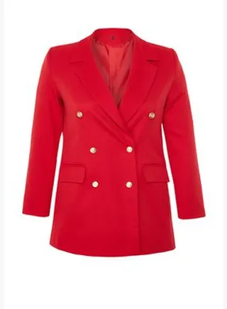 Red Woven Plus Size Jacket
