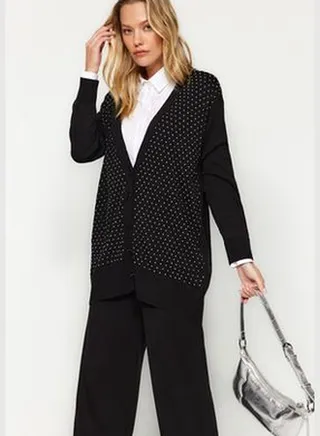 Black Stones Cardigan-Pants Knitwear Top and Bottom Set TCTAW24US00079