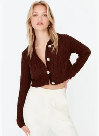 Brown Crop Knitwear Cardigan TWOAW22HI0344