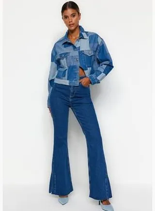 High Waist Flared Jeans with Slits