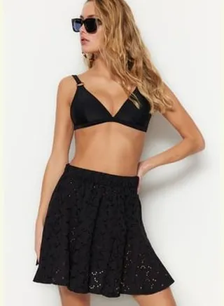 Black Mini Weave and Ruffled Skirt TBESS23ET00003