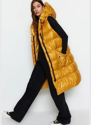 Tan Hooded Inflatable Outerwear Vest TCTAW24YL00008