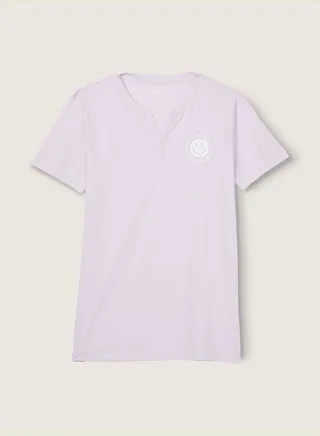 Cotton Short-Sleeve Henley Campus T-Shirt