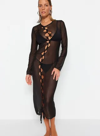 Cut Out Mesh Beach Dress
