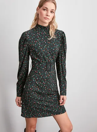 High Neck Printed Dress