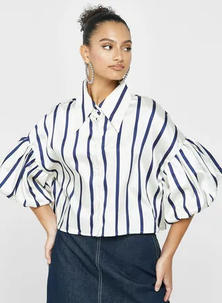 Striped Flared Sleeve Boxy Top