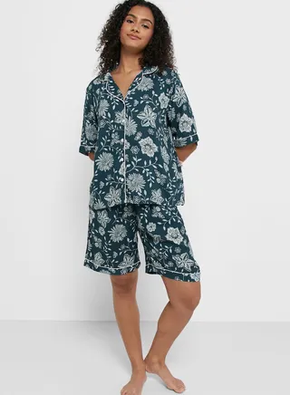 Printed Buttoned Down Short Set