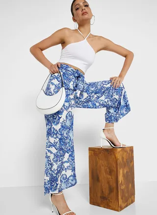 Printed Tie Front Pants
