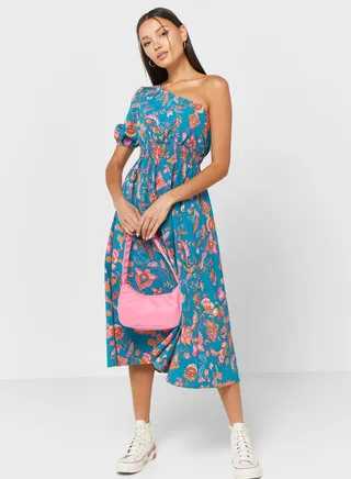 One Shoulder Printed Dress