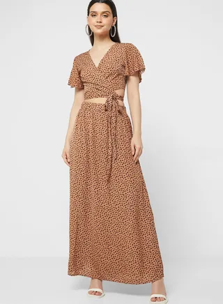 Printed Skirt Set With Waist Tie Up
