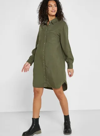Pure Tencel Knee Length Shirt Dress