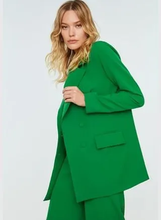 Green Double Breasted Collar Jacket TPRSS22CE0025