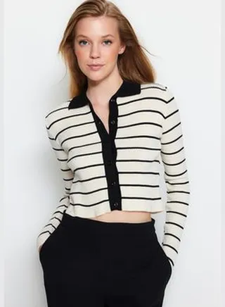 Black Striped Knitwear Cardigan