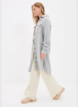 Gray Long Winter Shirt with Two Pockets TCTAW22UK0067
